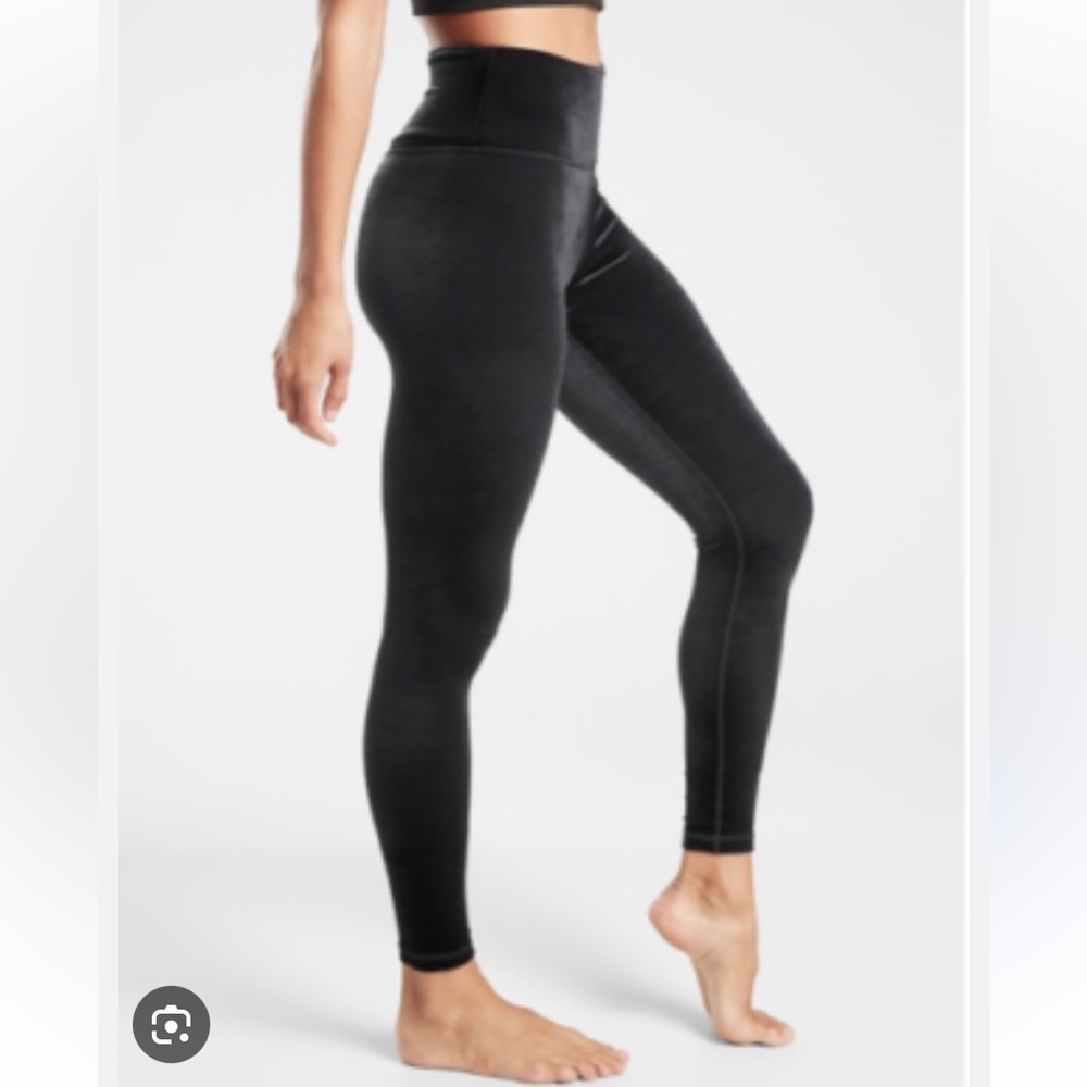 ATHLETA NWT Elation Black Velvet Long Ankle Length Gym Leggings Tights Size XL